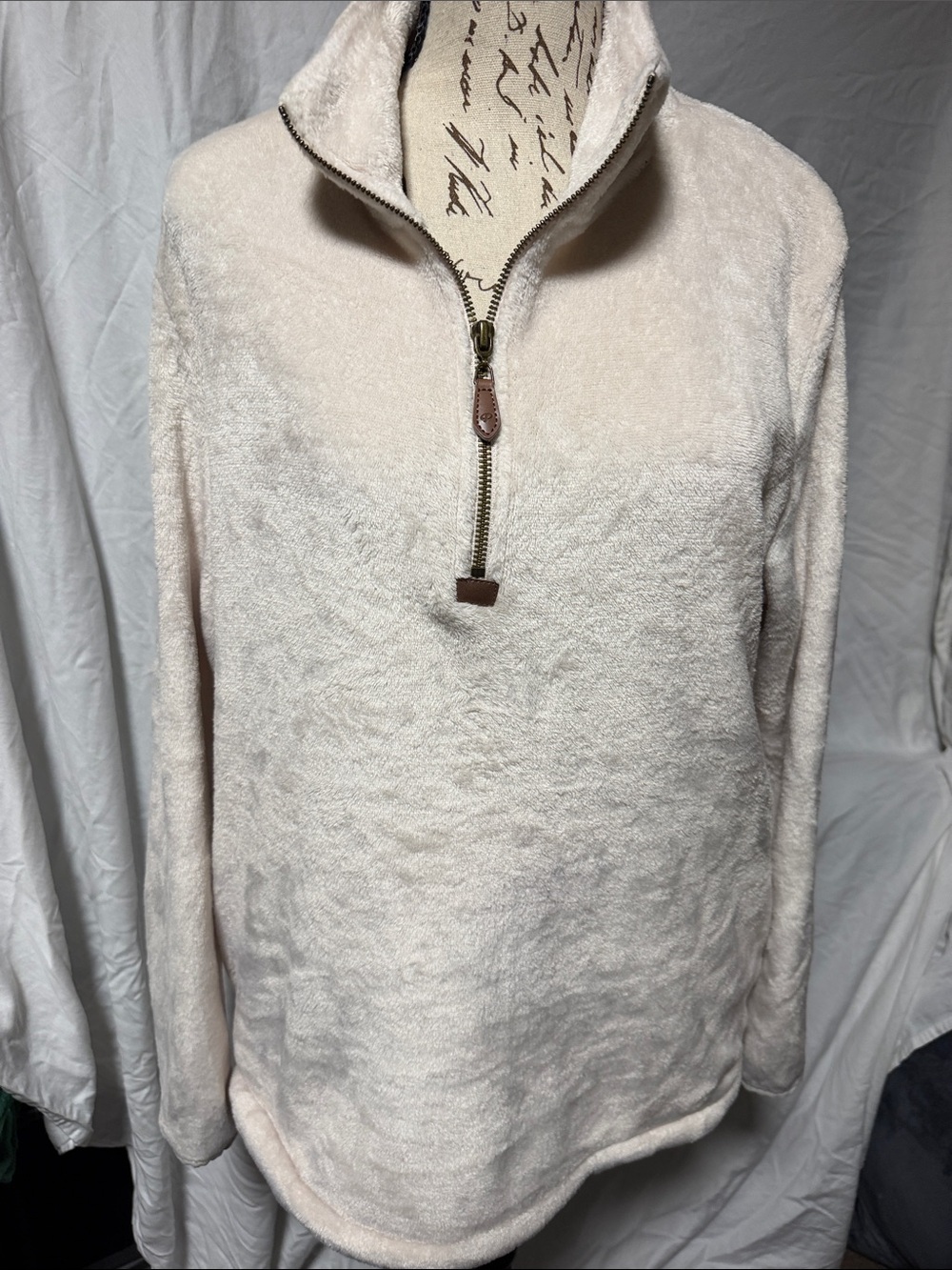 Pulse Cream Plush Sherpa Quarter-Zip Fleece Pullover Sweater Size M
